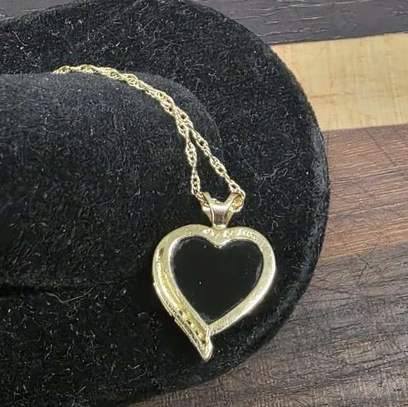 14K 10K Plumb Solid Yellow Gold Diamond Onyx Heart Pendant Ring & Necklace - Picture 5 of 17
